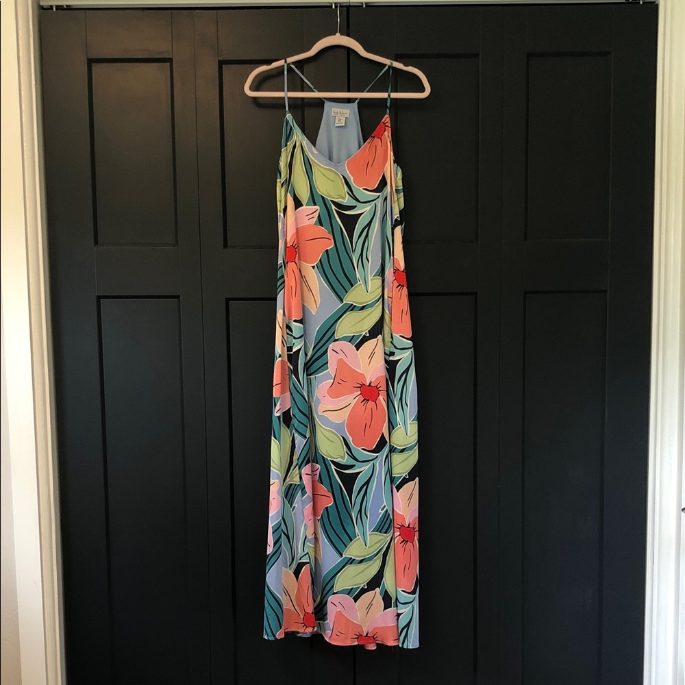 Nicole Miller Floral Silky Halter Flowing Maxi Slip Dress Size M